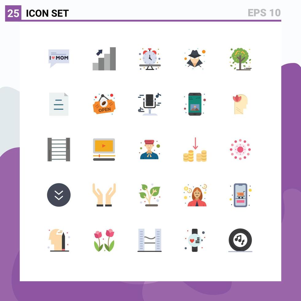 Set of 25 Vector Flat Colors on Grid for tree autumn clock person anonymous Editable Vector Design Elements