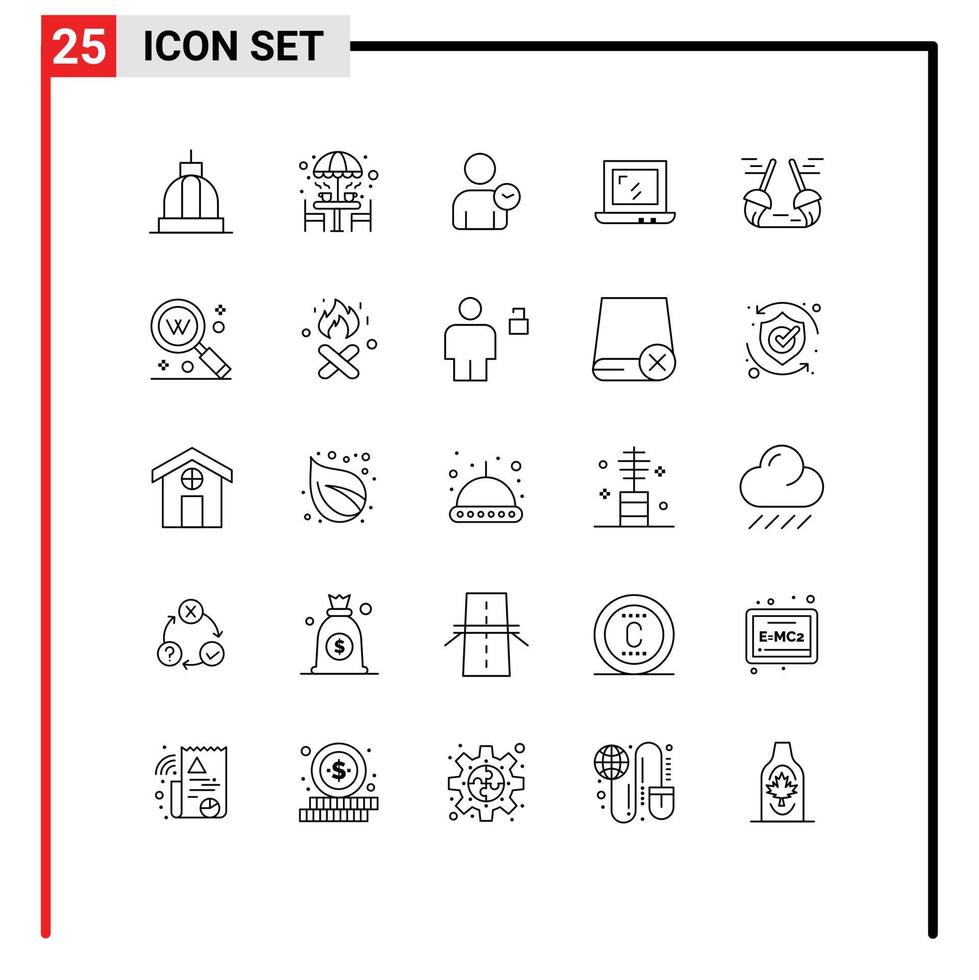 valores vector icono paquete de 25 línea señales y símbolos para Escoba diseño mesa web hora editable vector diseño elementos