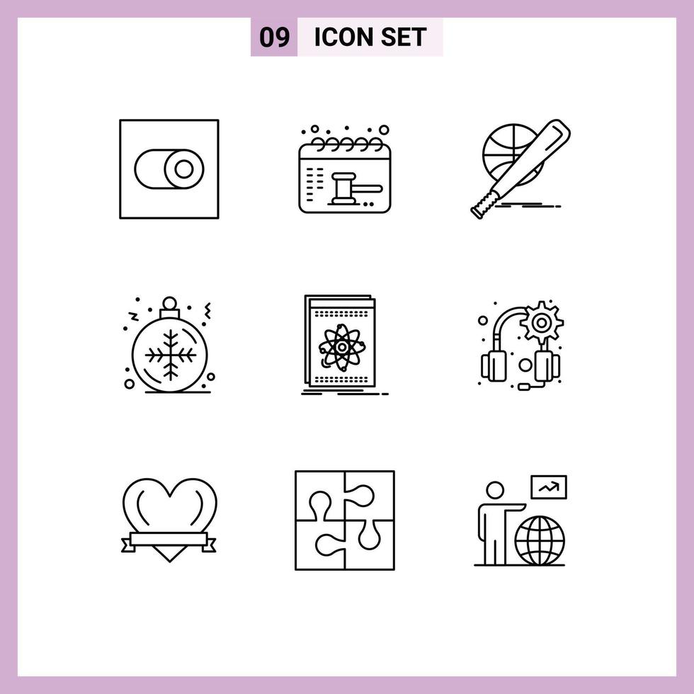 Mobile Interface Outline Set of 9 Pictograms of application winter basket snowflake ball Editable Vector Design Elements