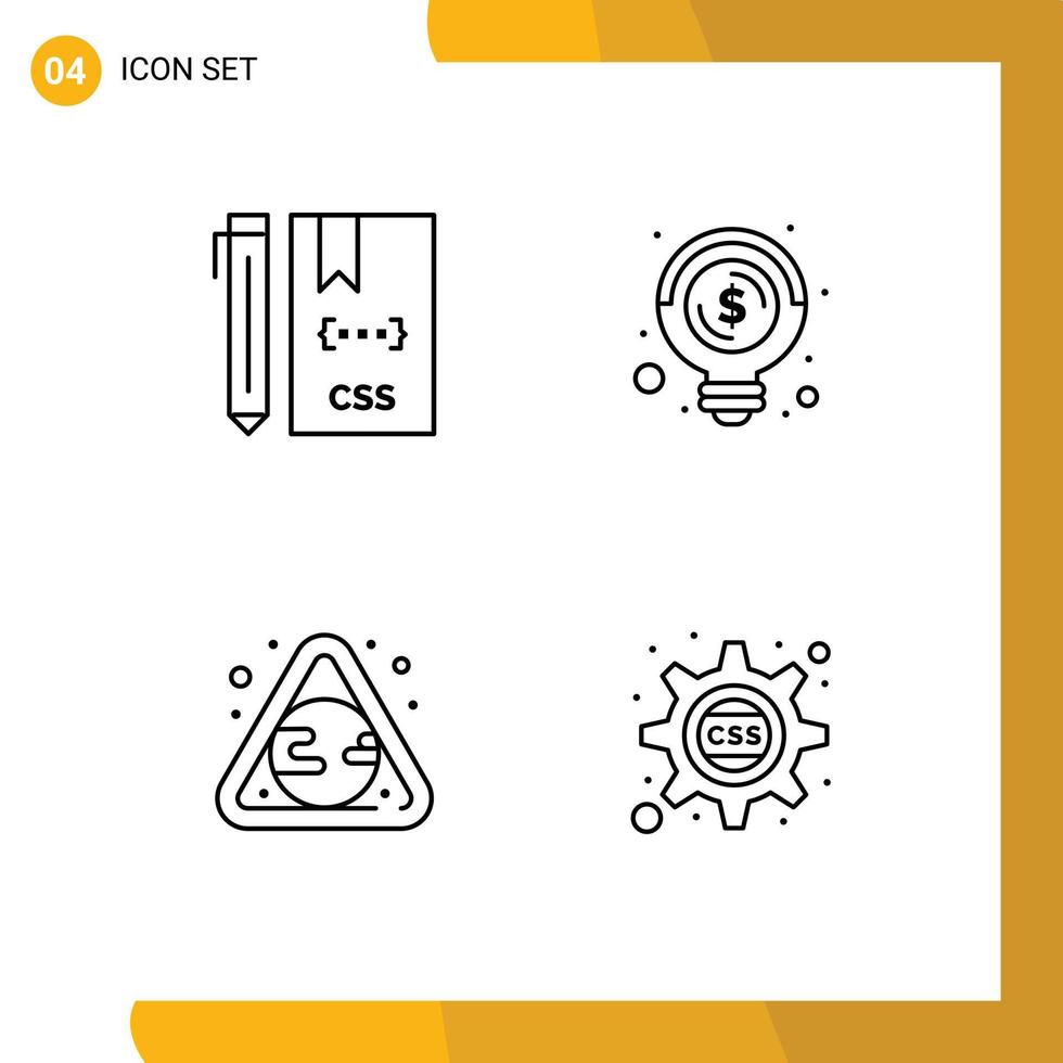 moderno conjunto de 4 4 línea de relleno plano colores y símbolos tal como código tierra desarrollar negocio contaminación editable vector diseño elementos