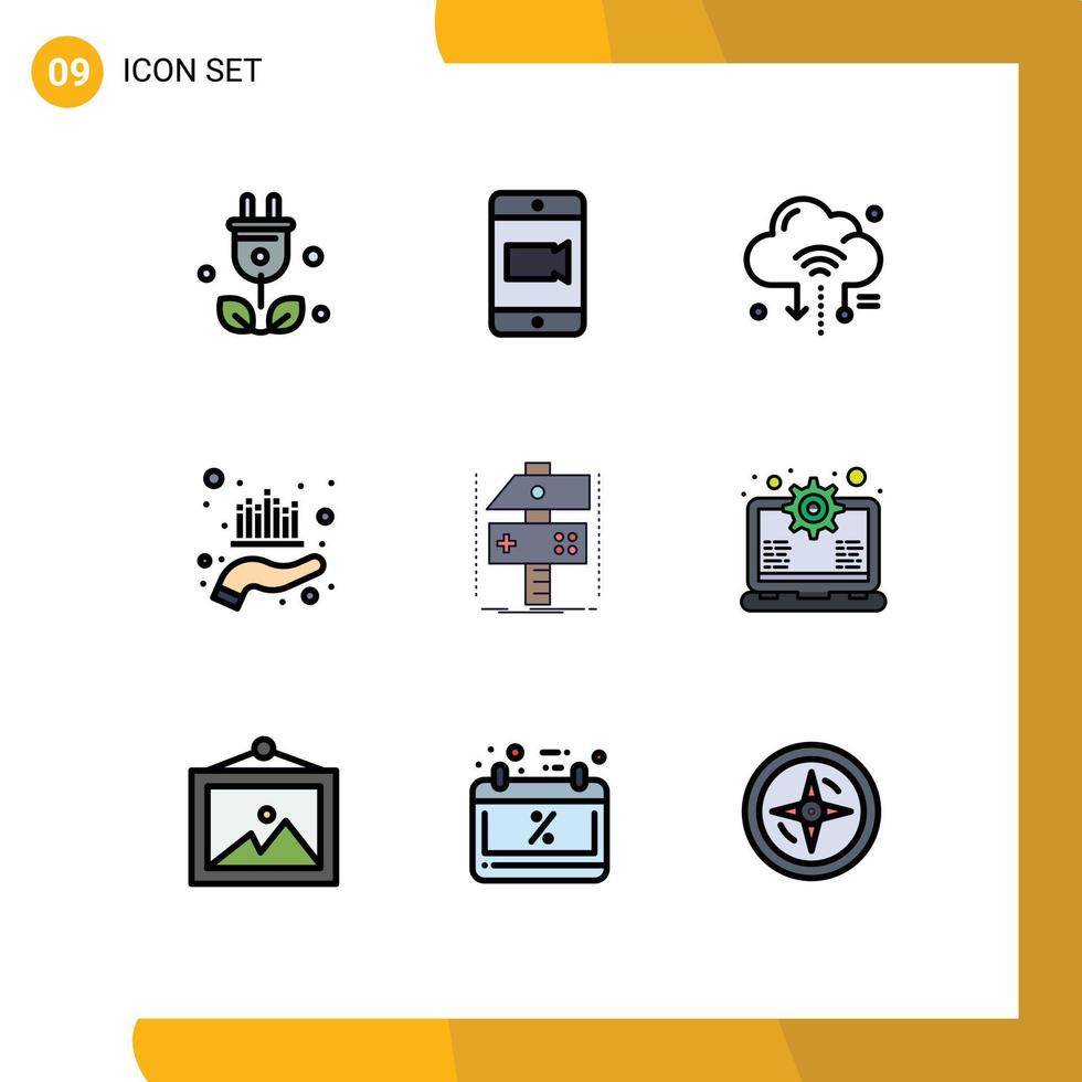 Mobile Interface Filledline Flat Color Set of 9 Pictograms of build market iot management asset Editable Vector Design Elements