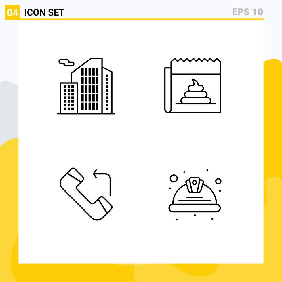 Set of 4 Vector Filledline Flat Colors on Grid for building answer office hoax incoming Editable Vector Design Elements