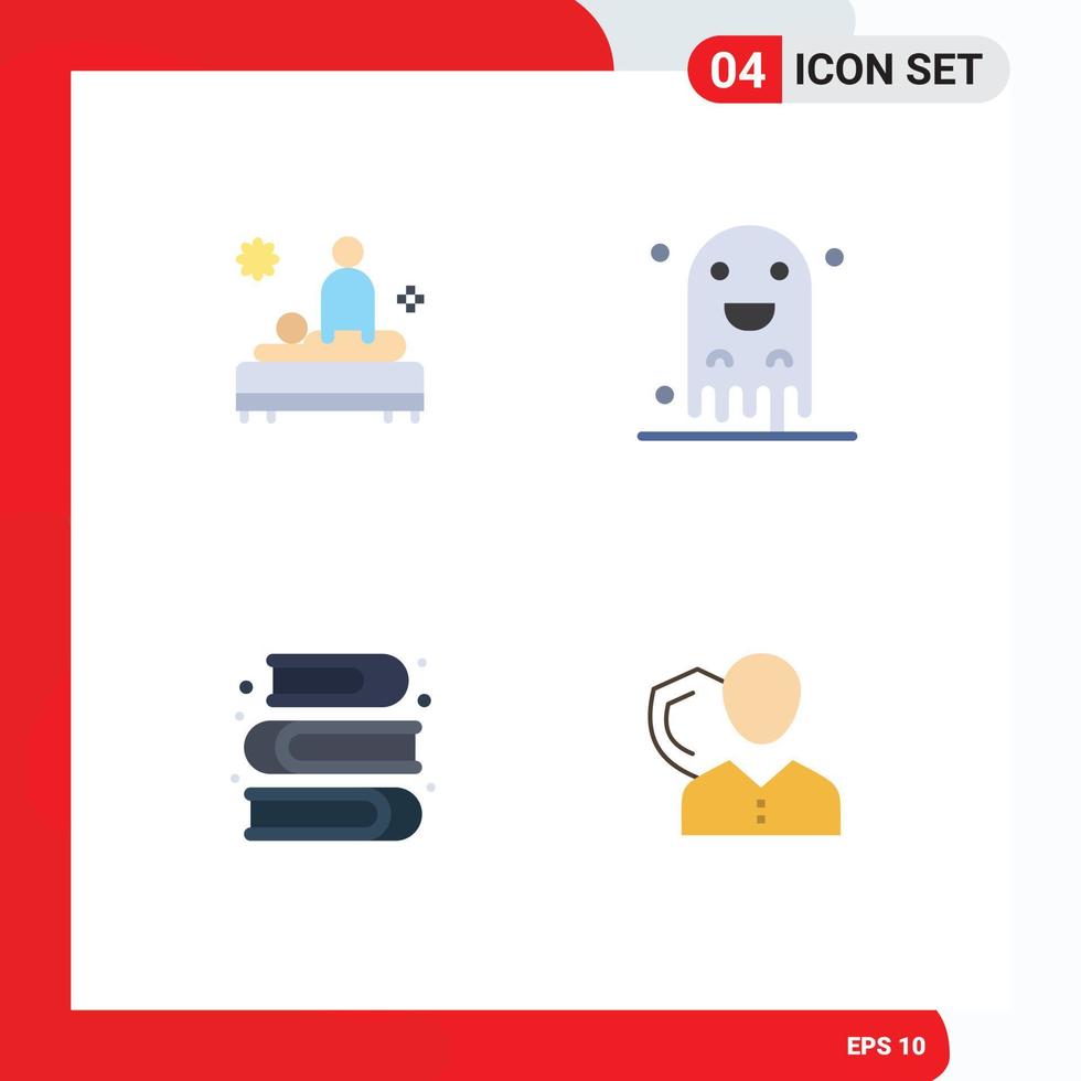 Set of 4 Vector Flat Icons on Grid for back art massage halloween paint Editable Vector Design Elements