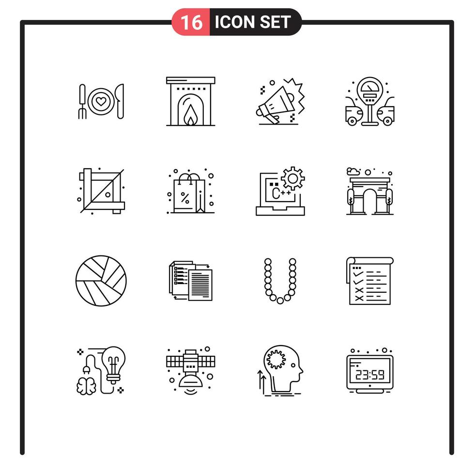 universal icono símbolos grupo de dieciséis moderno contornos de diseño herramienta cosecha Miguel gas estación ciudad editable vector diseño elementos