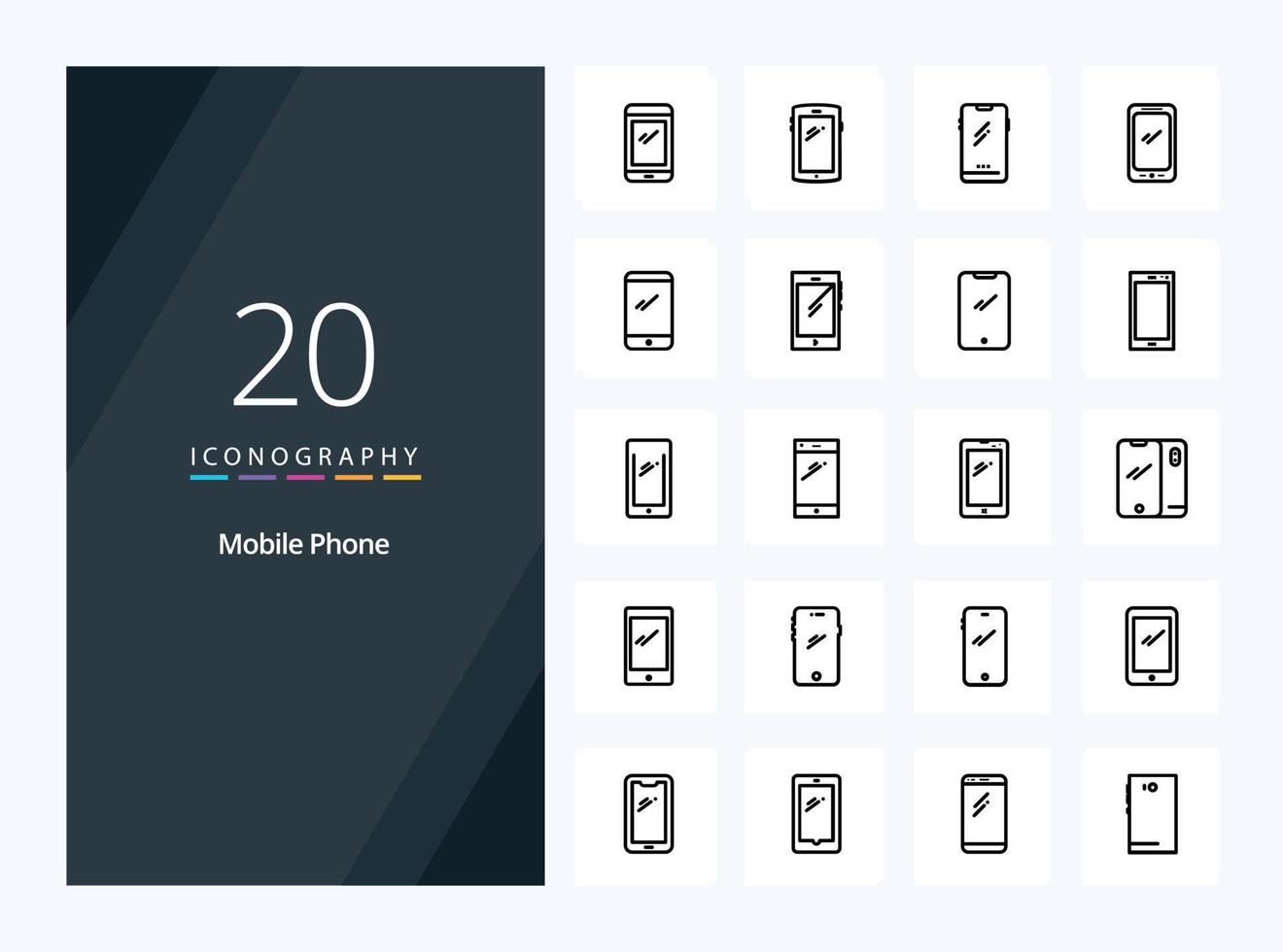 20 Mobile Phone Outline icon for presentation vector