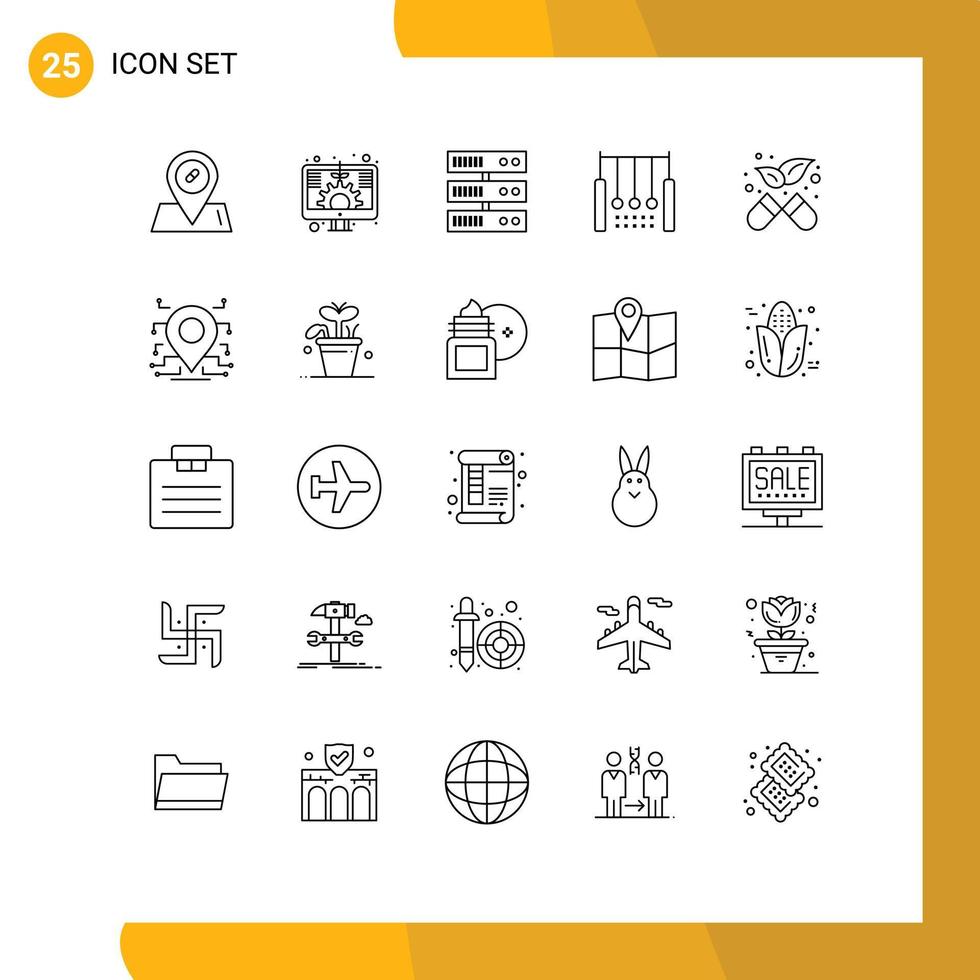 User Interface Pack of 25 Basic Lines of pharmacy alternative datacenter rings hanging Editable Vector Design Elements