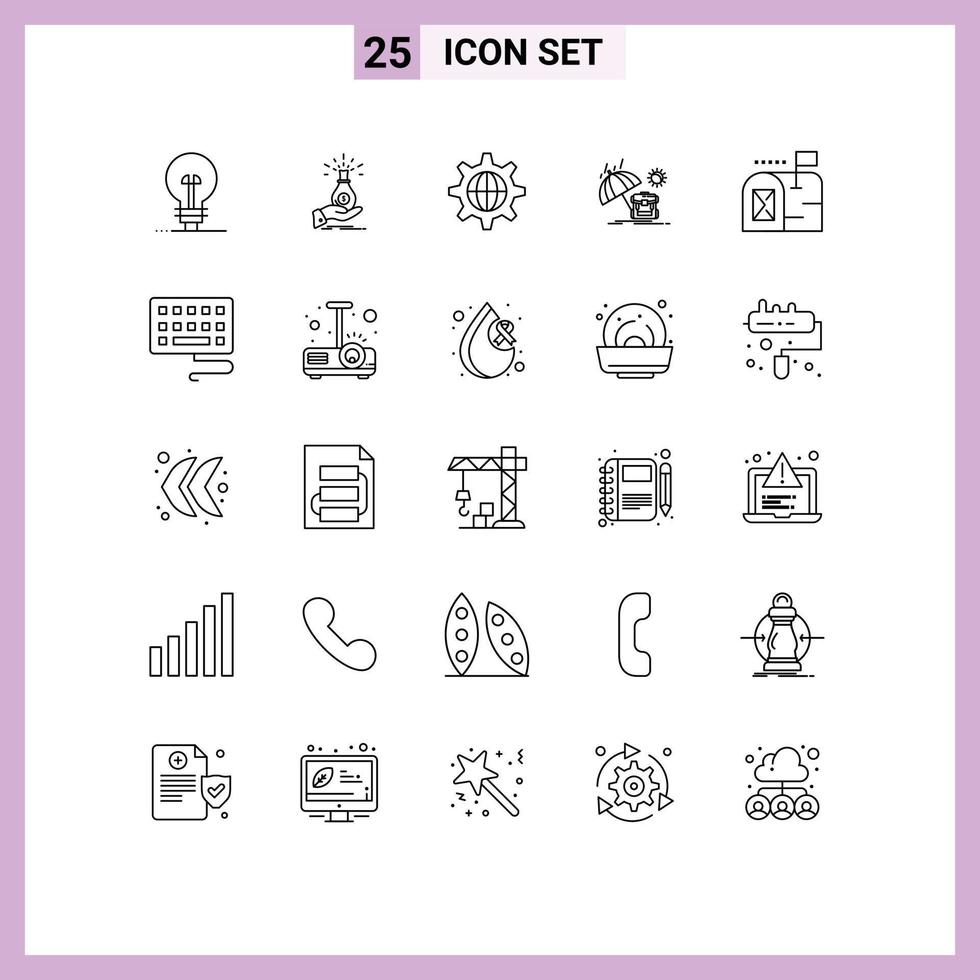 Stock Vector Icon Pack of 25 Line Signs and Symbols for backpack internet capital globe security Editable Vector Design Elements