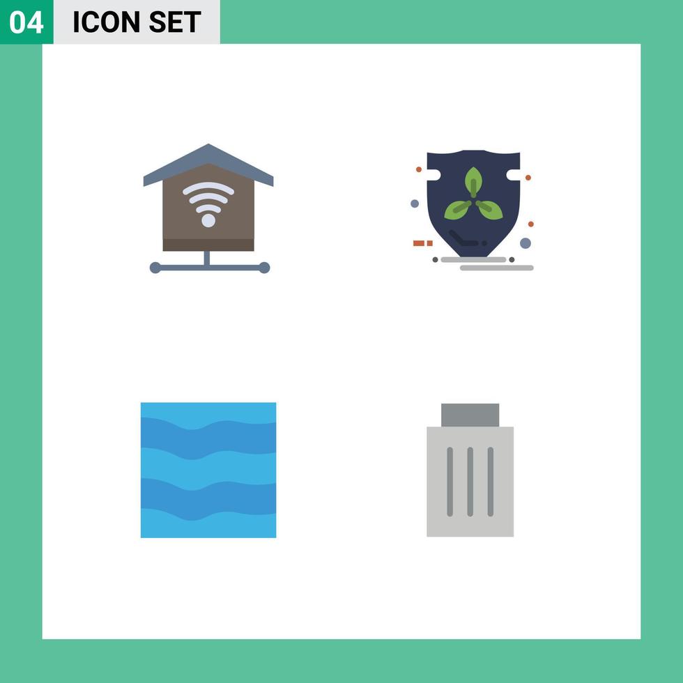 4 Universal Flat Icons Set for Web and Mobile Applications security sea eco shield waves Editable Vector Design Elements