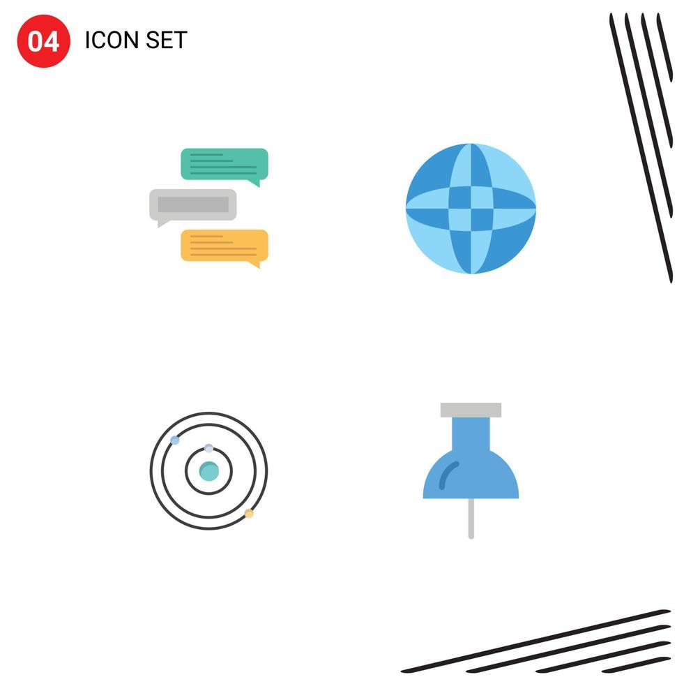 Pack of 4 Modern Flat Icons Signs and Symbols for Web Print Media such as chat plenet conversations internet learning Editable Vector Design Elements