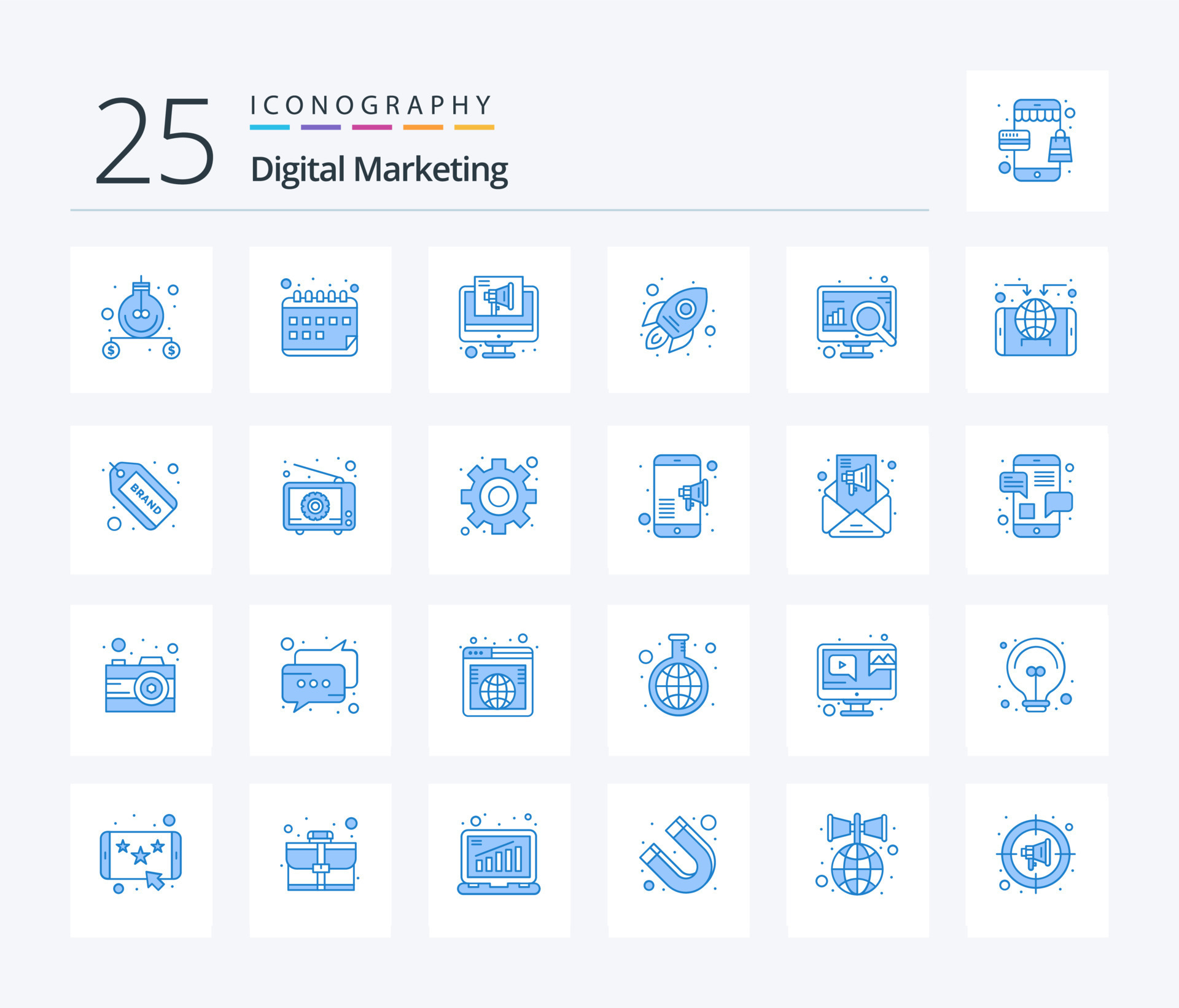 Digital Marketing 25 Blue Color icon pack including diagram. startup ...