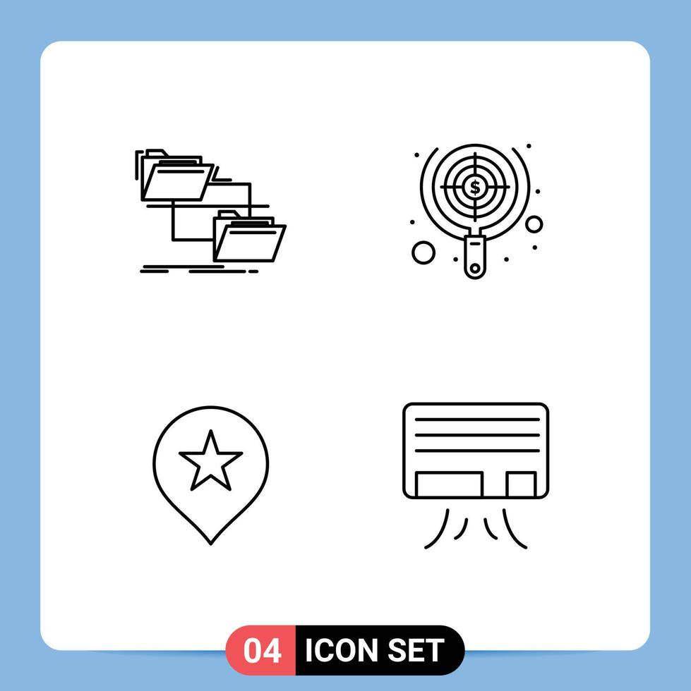 Set of 4 Vector Filledline Flat Colors on Grid for folder money move seo stare Editable Vector Design Elements