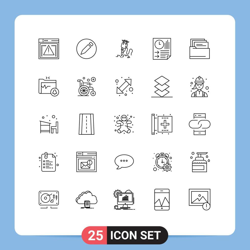 Set of 25 Commercial Lines pack for folder paper building page bars Editable Vector Design Elements