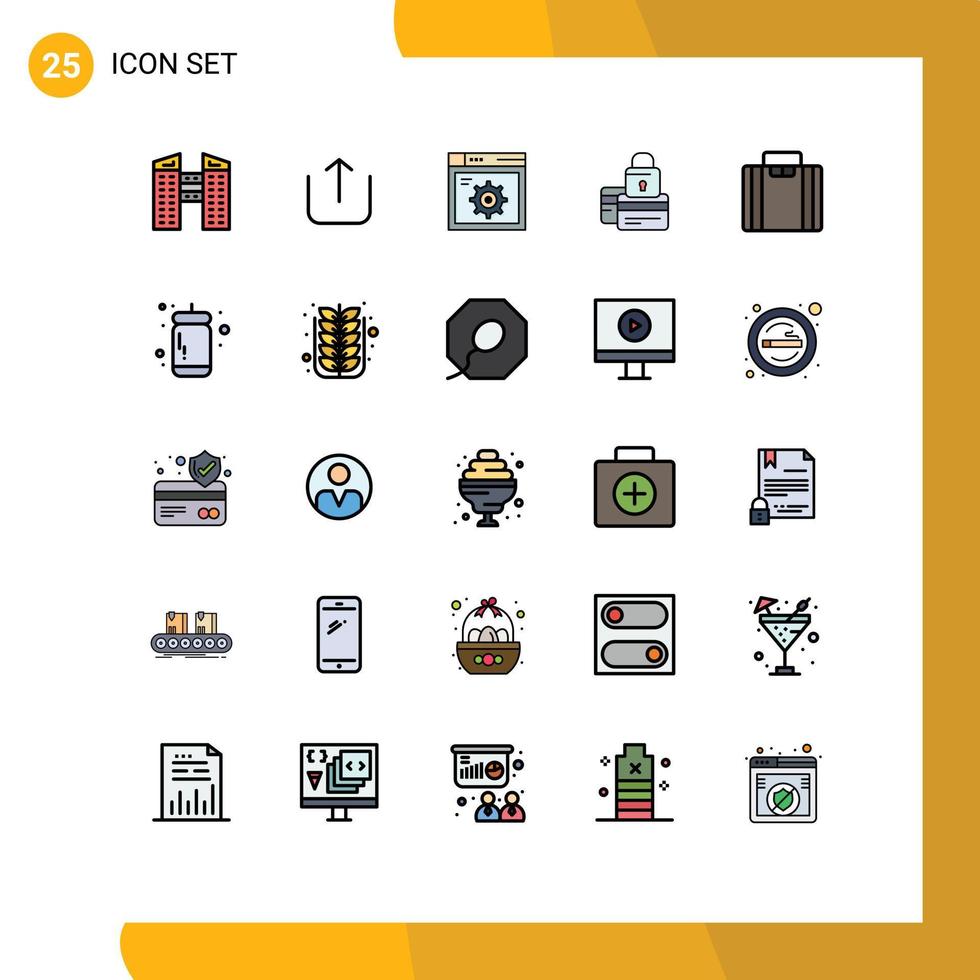 Pack of 25 Modern Filled line Flat Colors Signs and Symbols for Web Print Media such as business security gear secure credit Editable Vector Design Elements