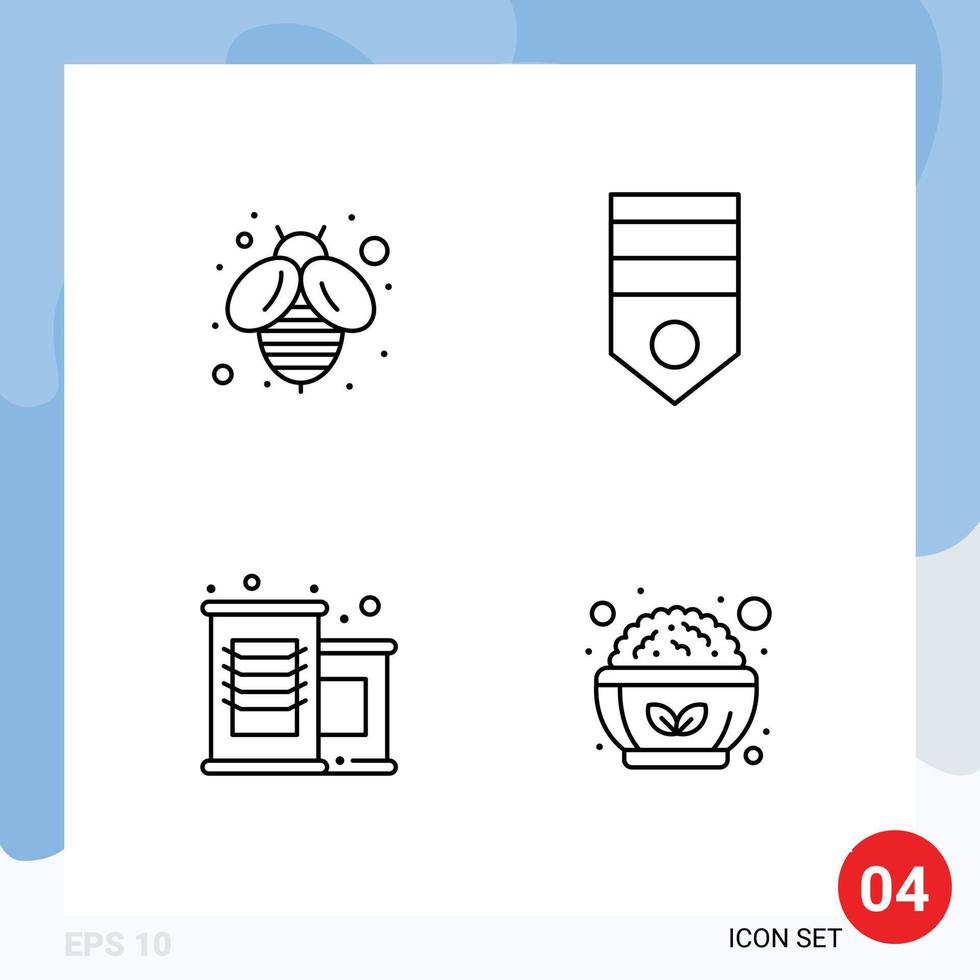 User Interface Pack of 4 Basic Filledline Flat Colors of bee supermarket army rank food Editable Vector Design Elements