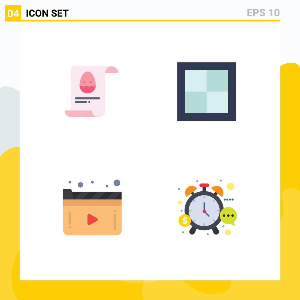 4 Universal Flat Icons Set for Web and Mobile Applications file media egg house video Editable Vector Design Elements