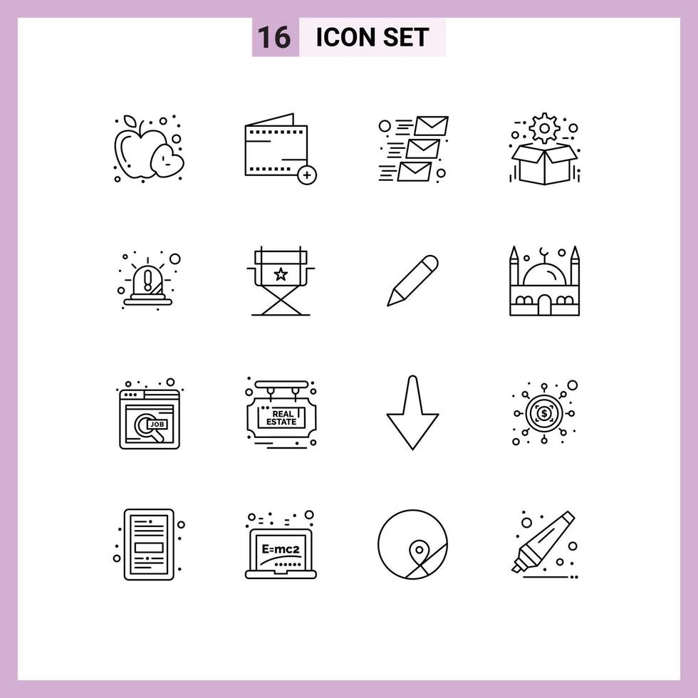 Editable Vector Line Pack of 16 Simple Outlines of alert package email optimization box Editable Vector Design Elements