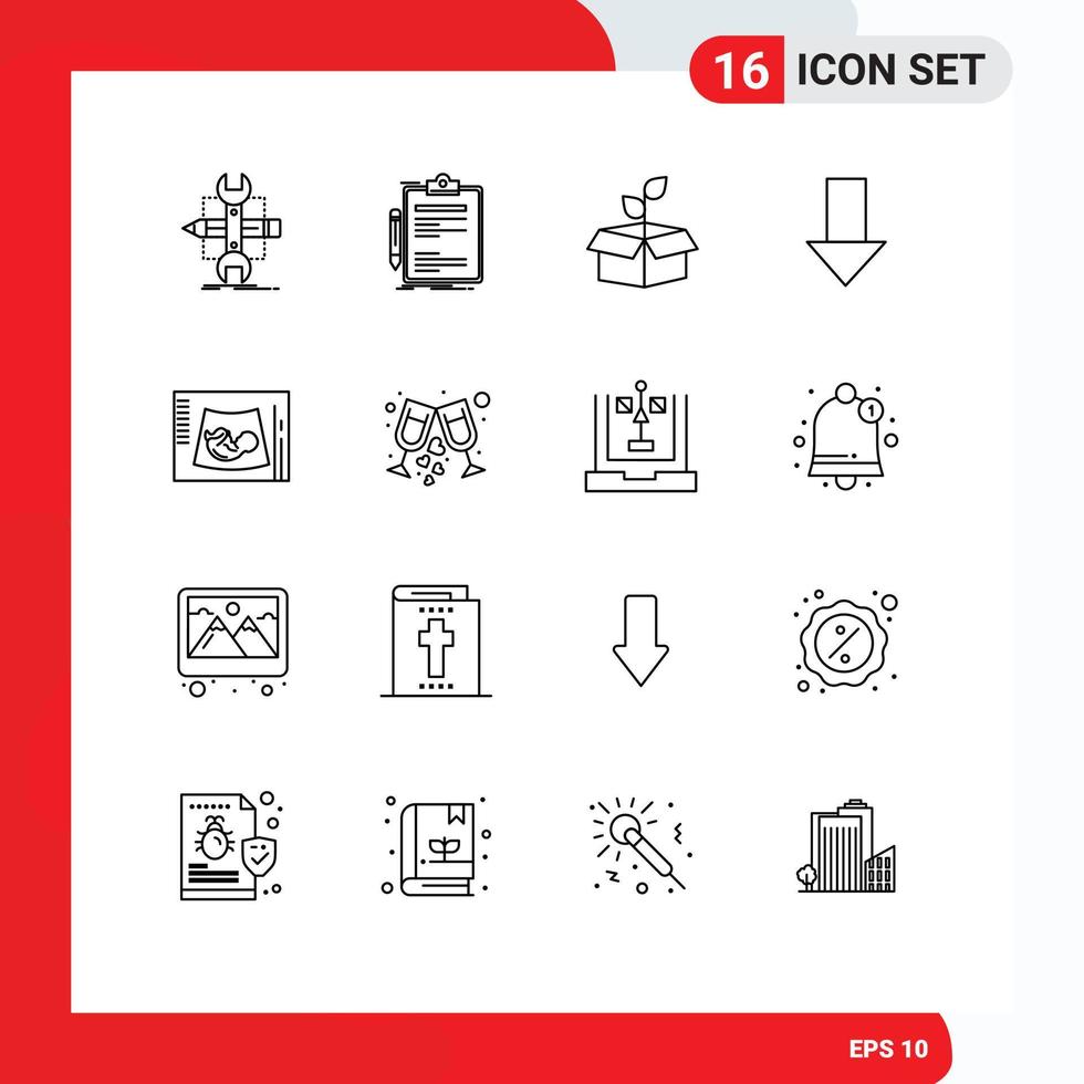 Set of 16 Modern UI Icons Symbols Signs for down arrow arrow done power energy Editable Vector Design Elements