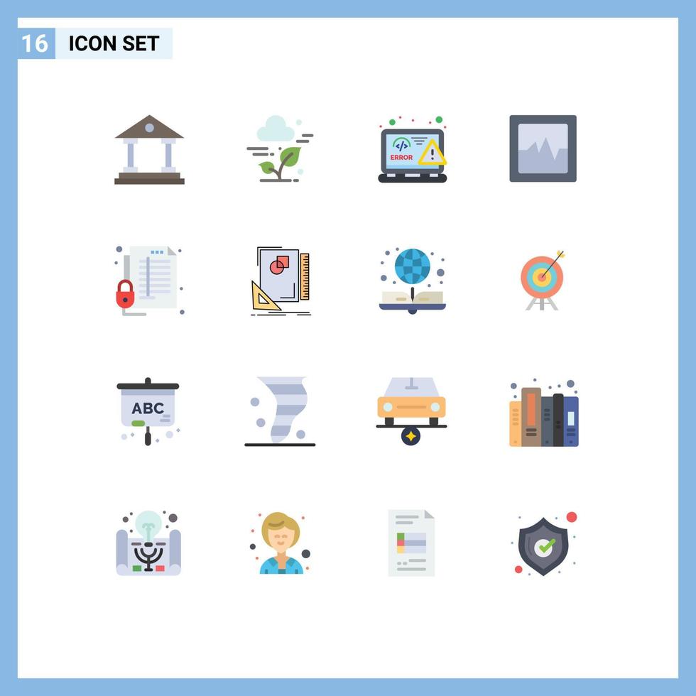 Flat Color Pack of 16 Universal Symbols of protection lock coding graph error Editable Pack of Creative Vector Design Elements