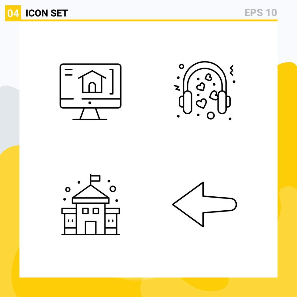4 Creative Icons Modern Signs and Symbols of computer education hearts mic arrow Editable Vector Design Elements