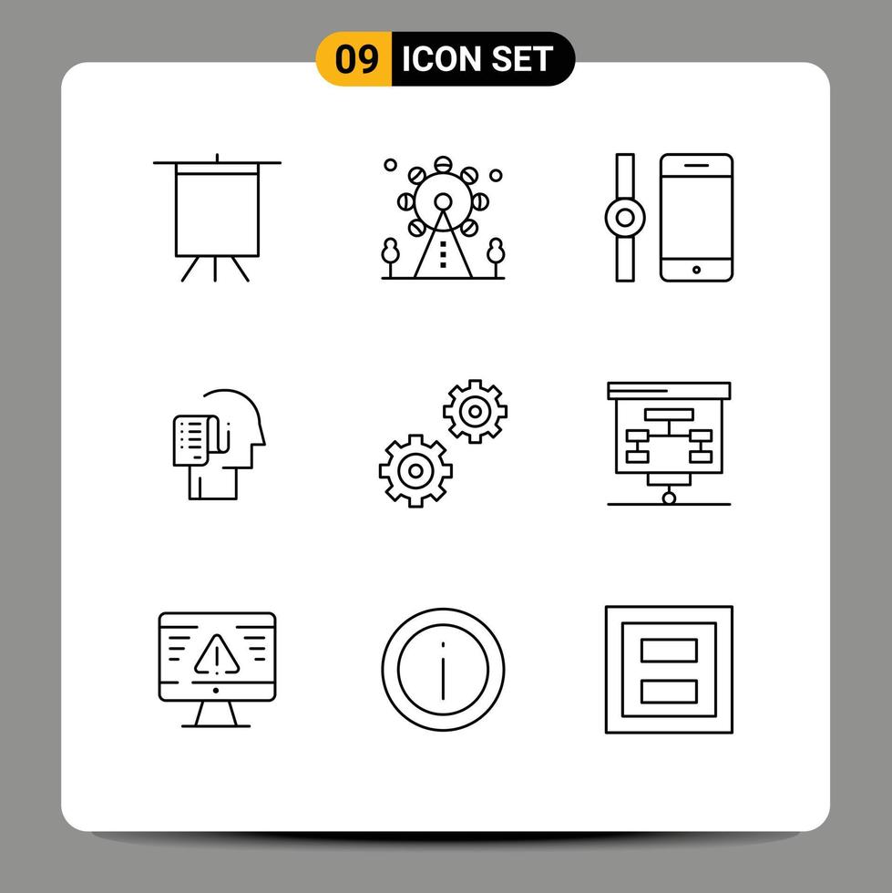 Outline Pack of 9 Universal Symbols of options controls smart watch tasks person Editable Vector Design Elements