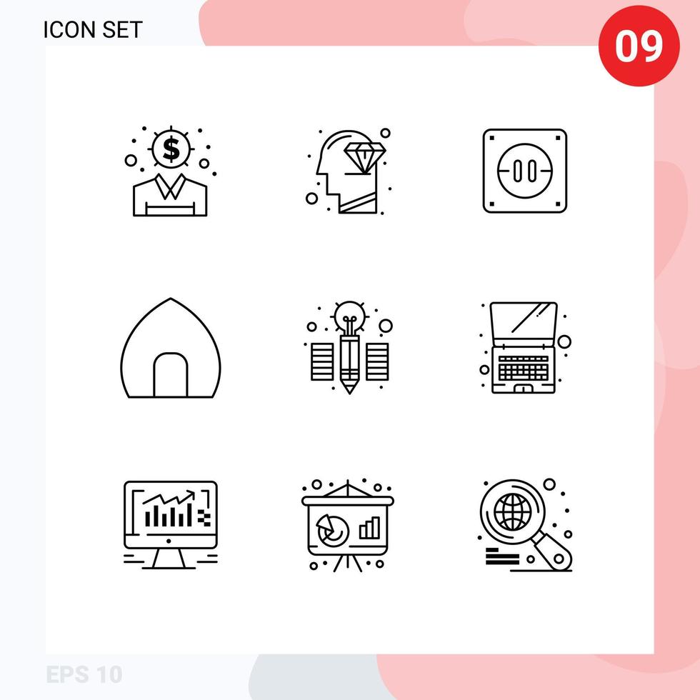 Modern Set of 9 Outlines Pictograph of idea museum electric historical building building Editable Vector Design Elements