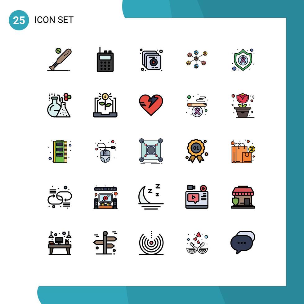 Modern Set of 25 Filled line Flat Colors Pictograph of shield arrow collection group internet Editable Vector Design Elements