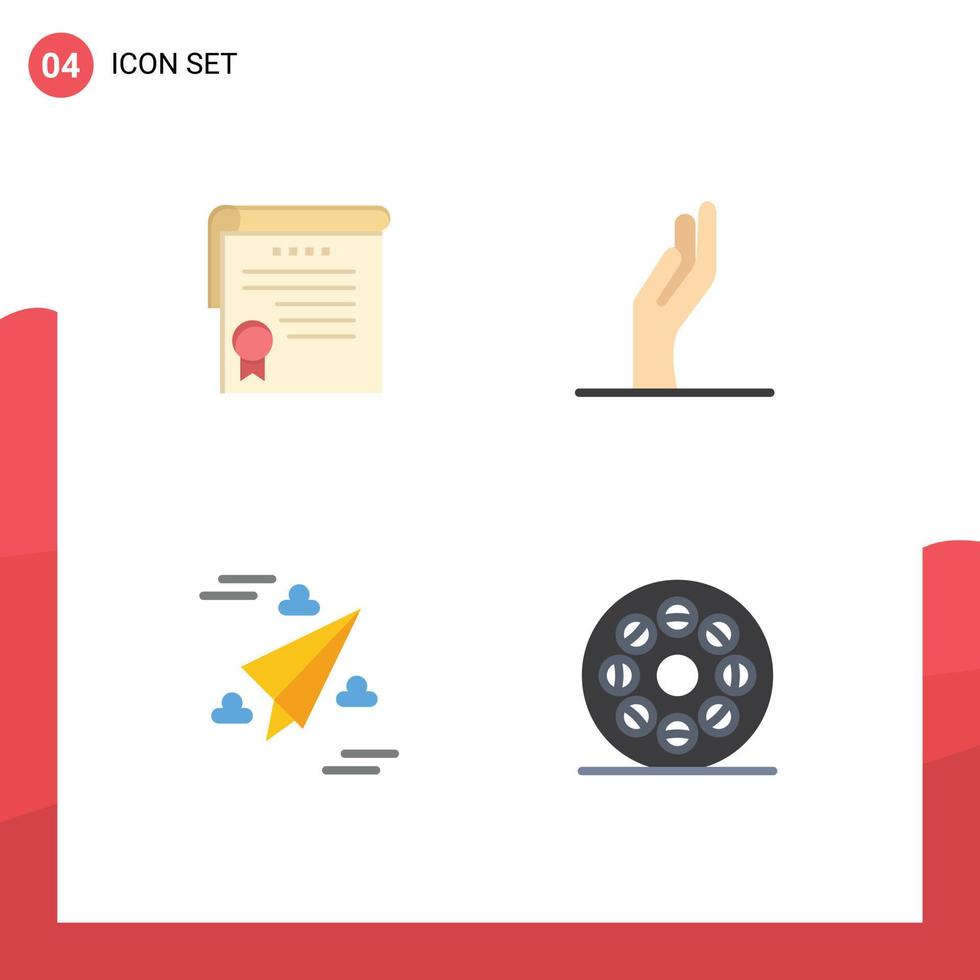 Set of 4 Modern UI Icons Symbols Signs for certificate paper award share media Editable Vector Design Elements