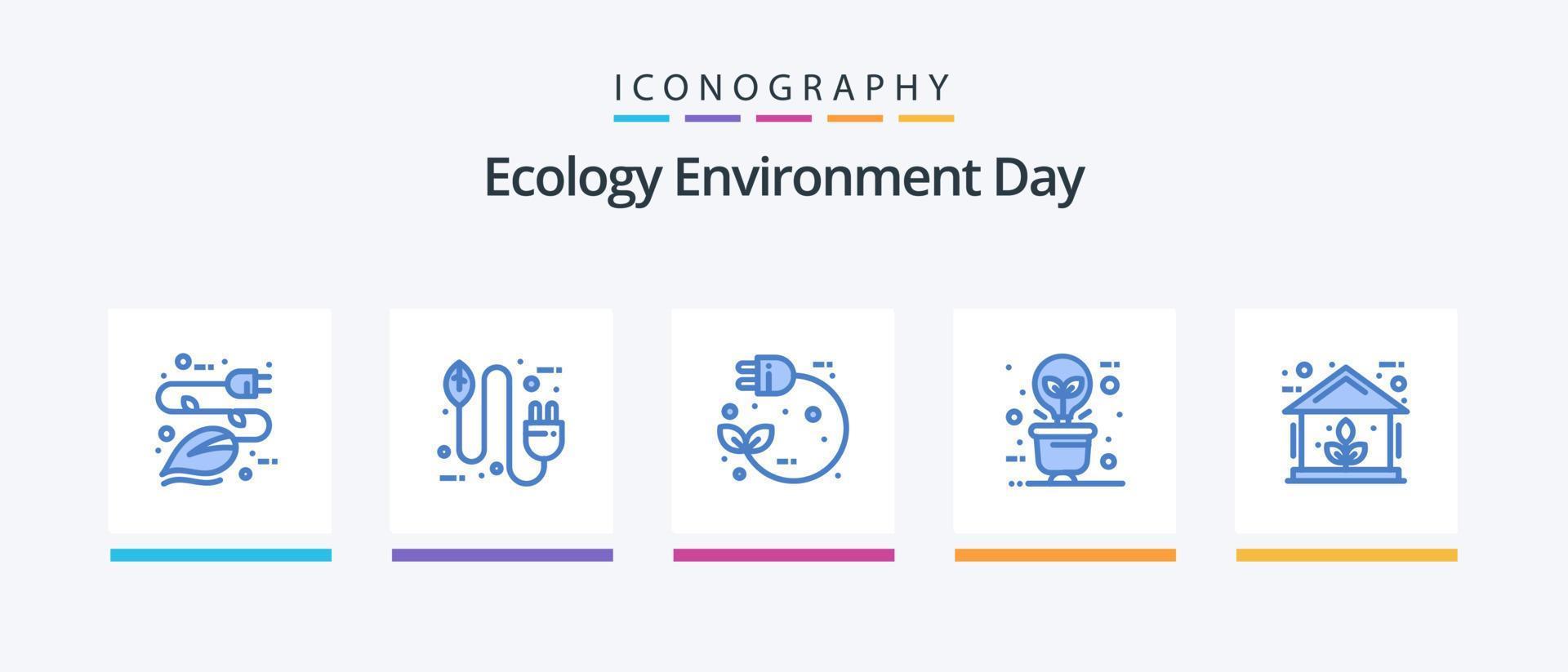 Ecology Blue 5 Icon Pack Including eco bulb. green. electricity. pull. plug. Creative Icons Design vector