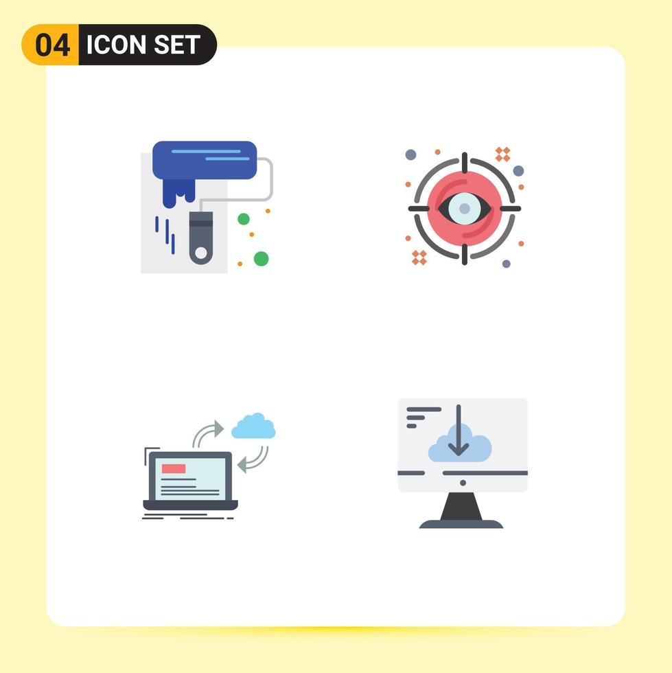 4 Universal Flat Icon Signs Symbols of wall paint sync tool look data Editable Vector Design Elements