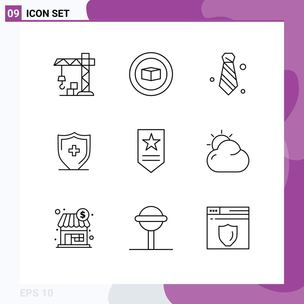 Outline Pack of 9 Universal Symbols of cloud military necktie insignia board Editable Vector Design Elements