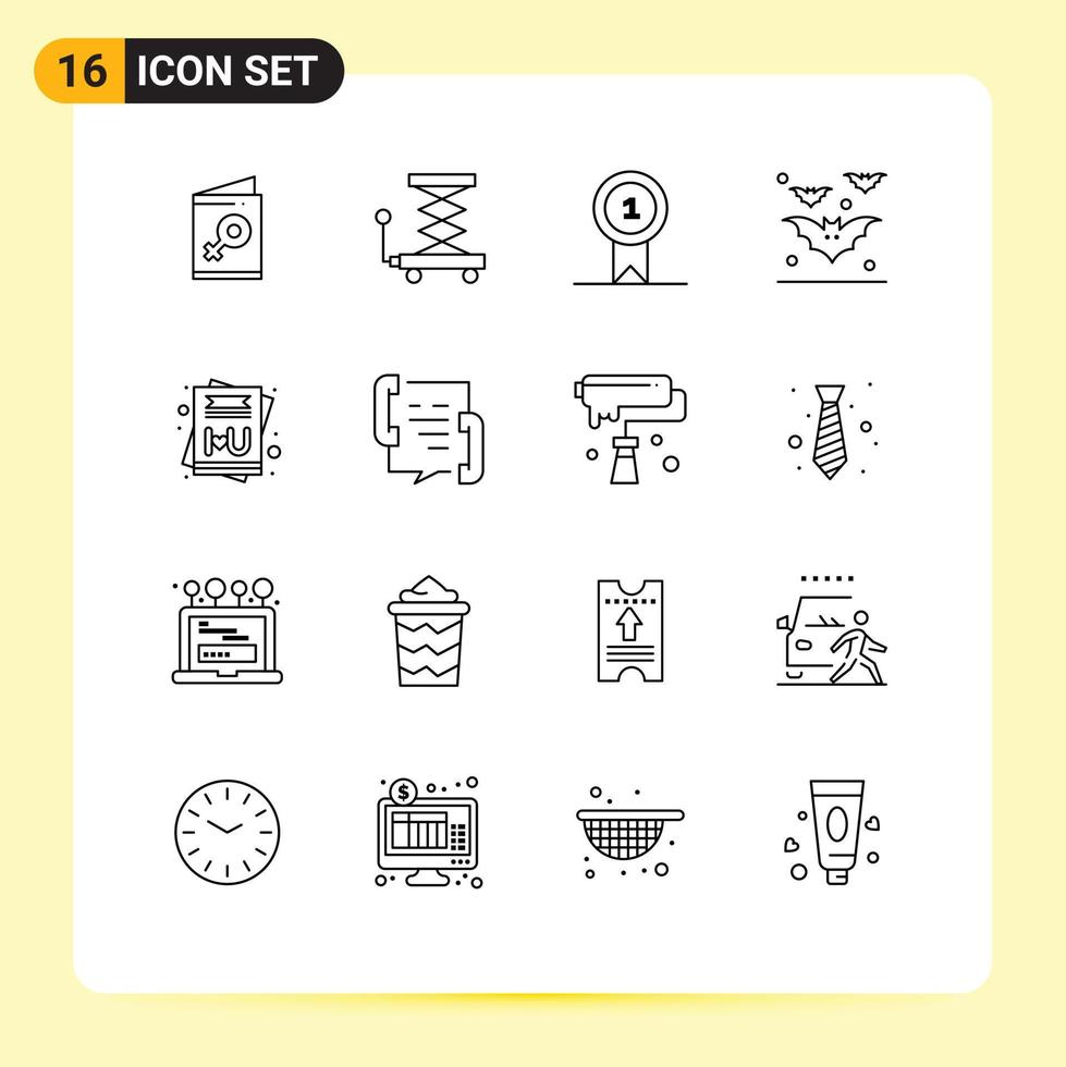 Modern Set of 16 Outlines and symbols such as love night prize halloween bat Editable Vector Design Elements