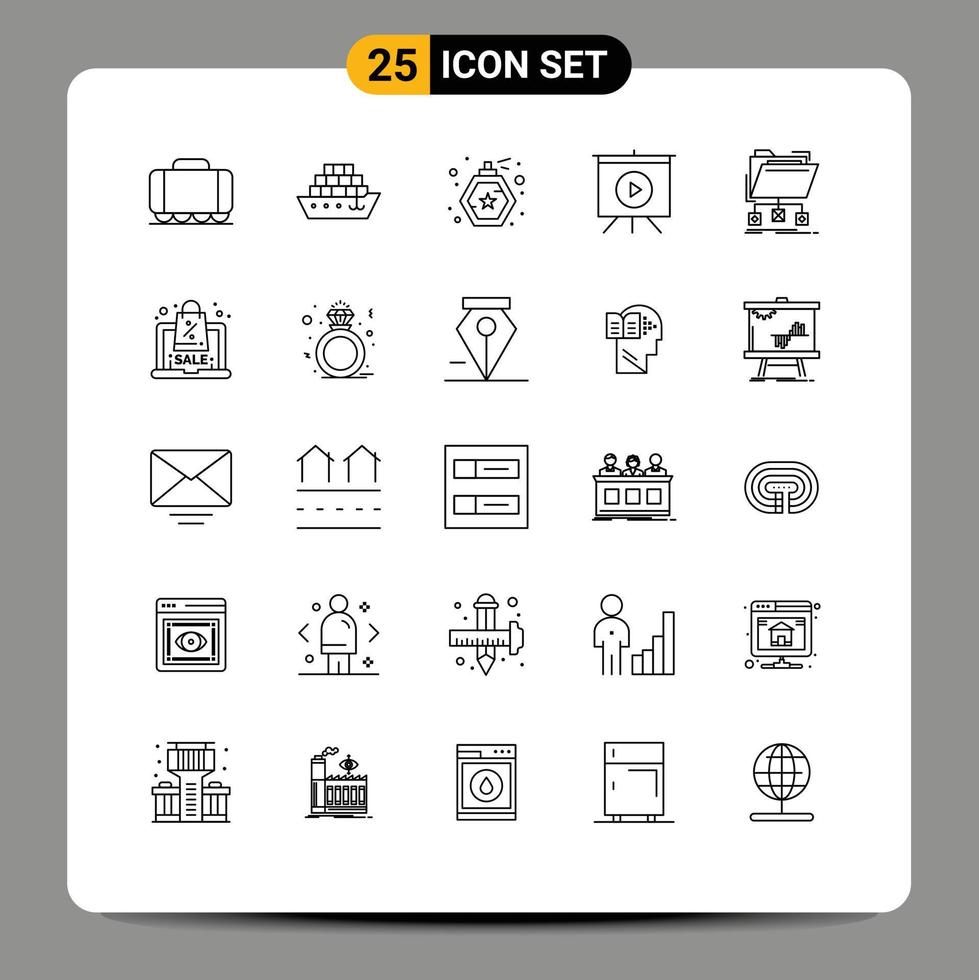 Set of 25 Modern UI Icons Symbols Signs for discount folder spray files backup Editable Vector Design Elements