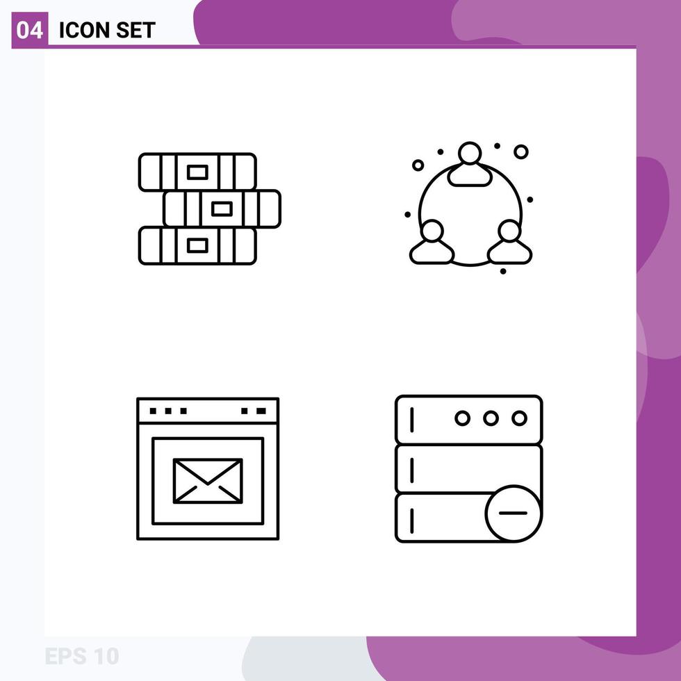 Set of 4 Modern UI Icons Symbols Signs for education website web browser delete Editable Vector Design Elements