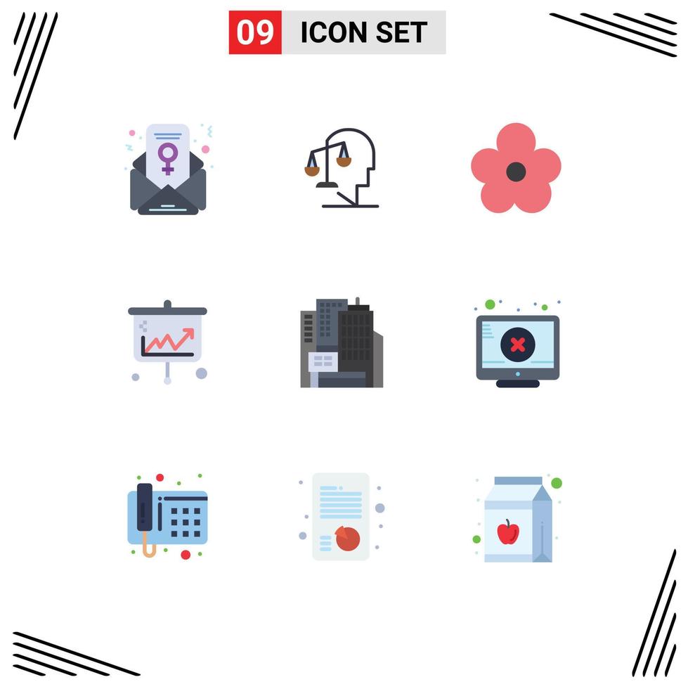 Editable Vector Line Pack of 9 Simple Flat Colors of architecture business flower banking projector Editable Vector Design Elements