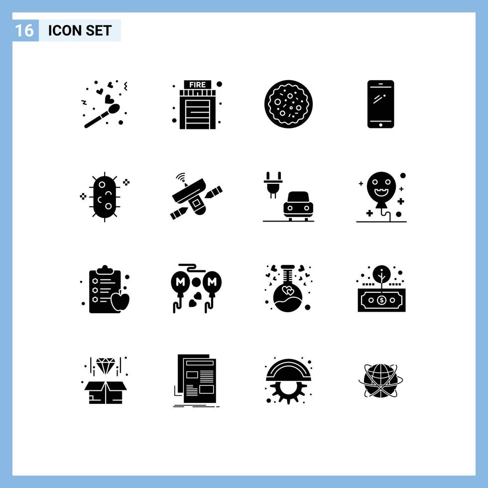Pictogram Set of 16 Simple Solid Glyphs of biochemistry iphone pepperoni android smart phone Editable Vector Design Elements