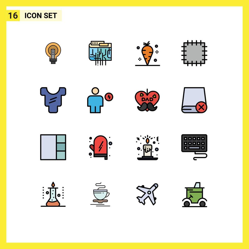 Universal Icon Symbols Group of 16 Modern Flat Color Filled Lines of baby vitamin currency vegetable carrot Editable Creative Vector Design Elements