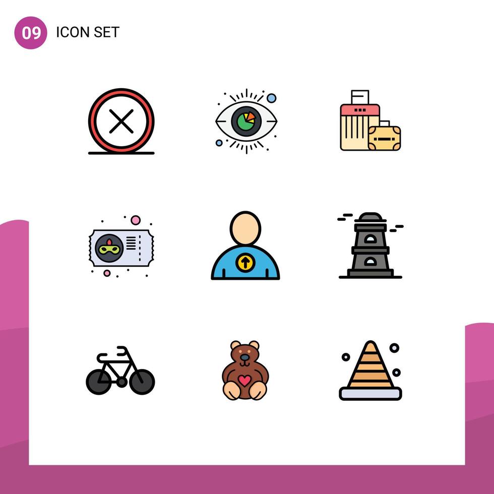 Pack of 9 Modern Filledline Flat Colors Signs and Symbols for Web Print Media such as avatar mask analytics mardi gras hotel Editable Vector Design Elements