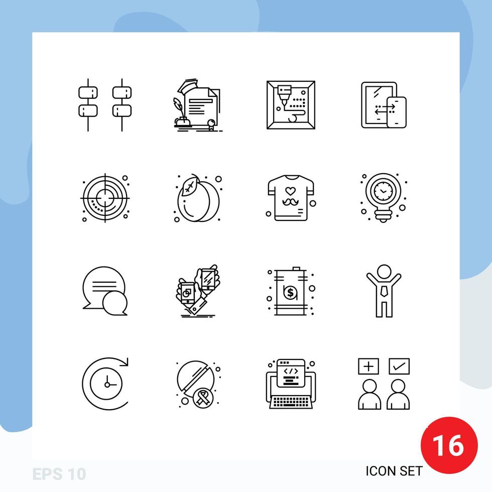 Editable Vector Line Pack of 16 Simple Outlines of pack creative machine target storage Editable Vector Design Elements