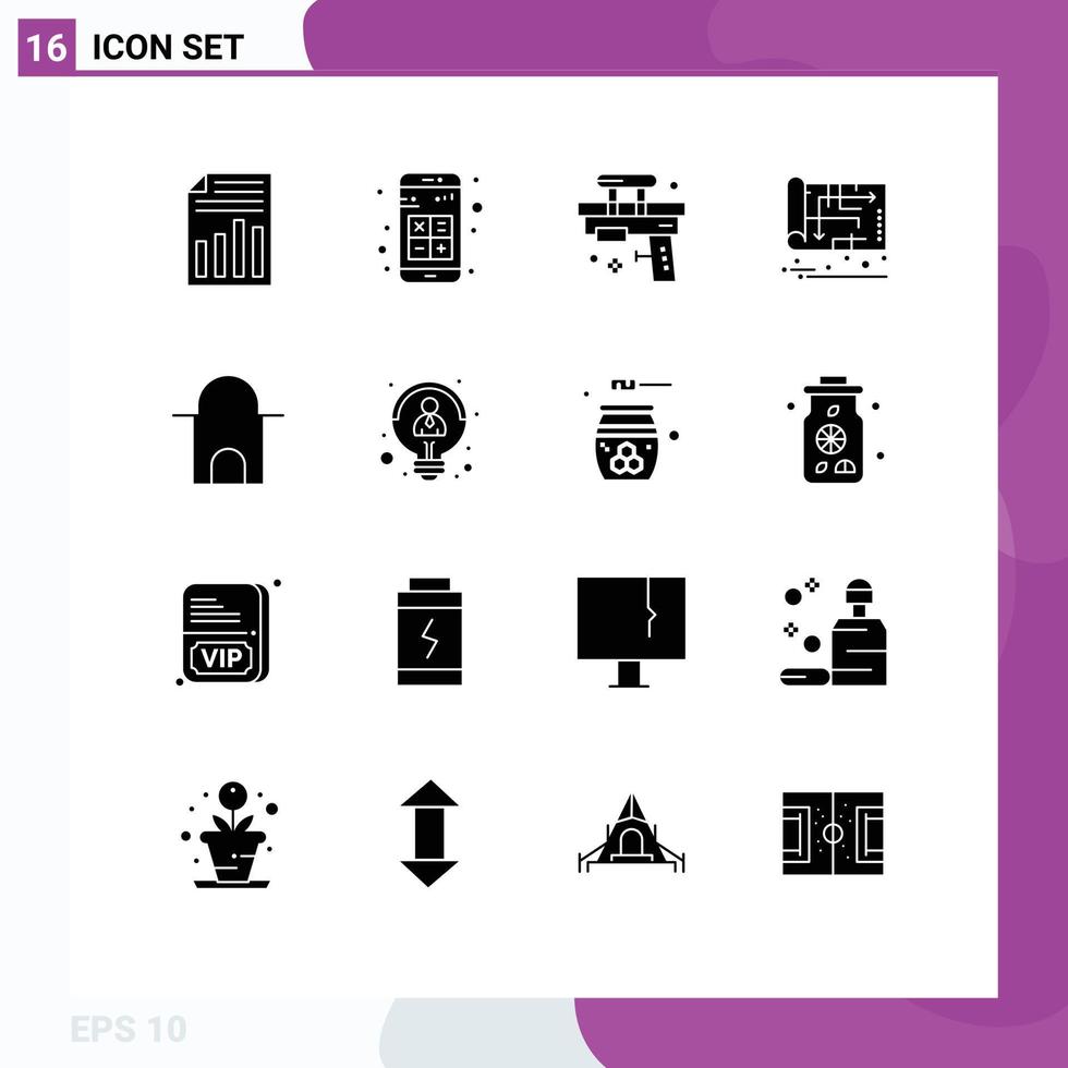 Group of 16 Solid Glyphs Signs and Symbols for house blueprint calculator water summer Editable Vector Design Elements