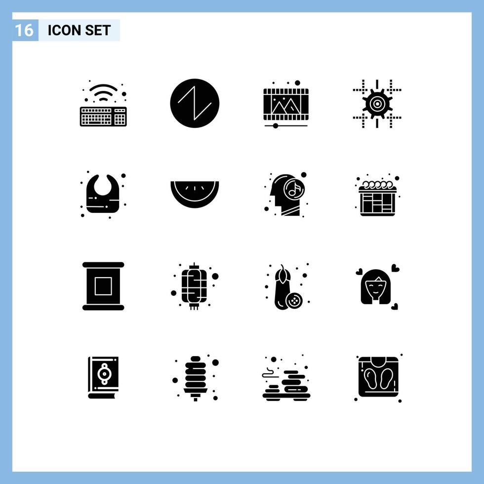 Set of 16 Modern UI Icons Symbols Signs for slice bib video baby computing Editable Vector Design Elements