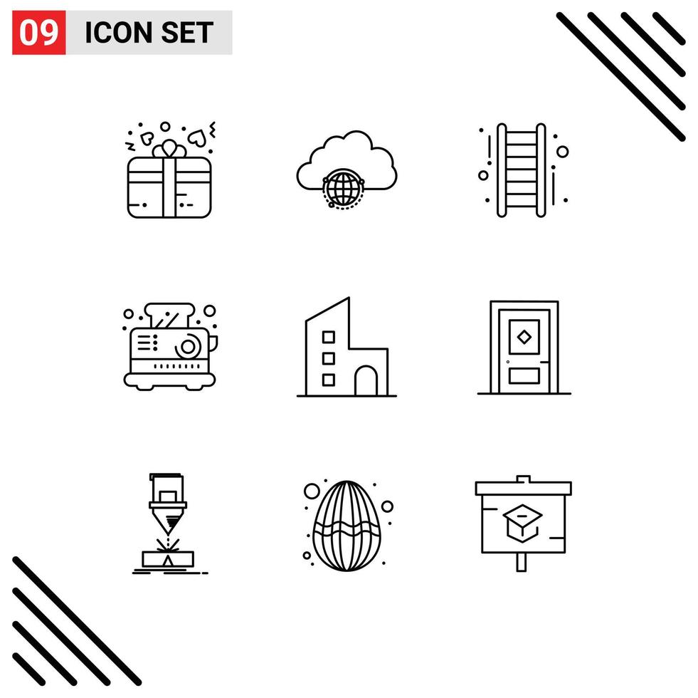 9 Outline concept for Websites Mobile and Apps apartment kitchen infrastructure electrical success Editable Vector Design Elements