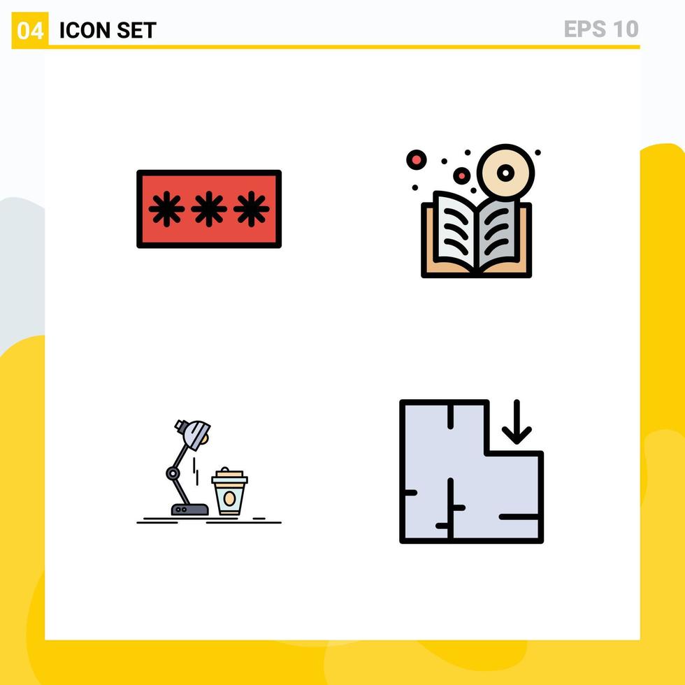 4 User Interface Filledline Flat Color Pack of modern Signs and Symbols of code course password dvd design Editable Vector Design Elements