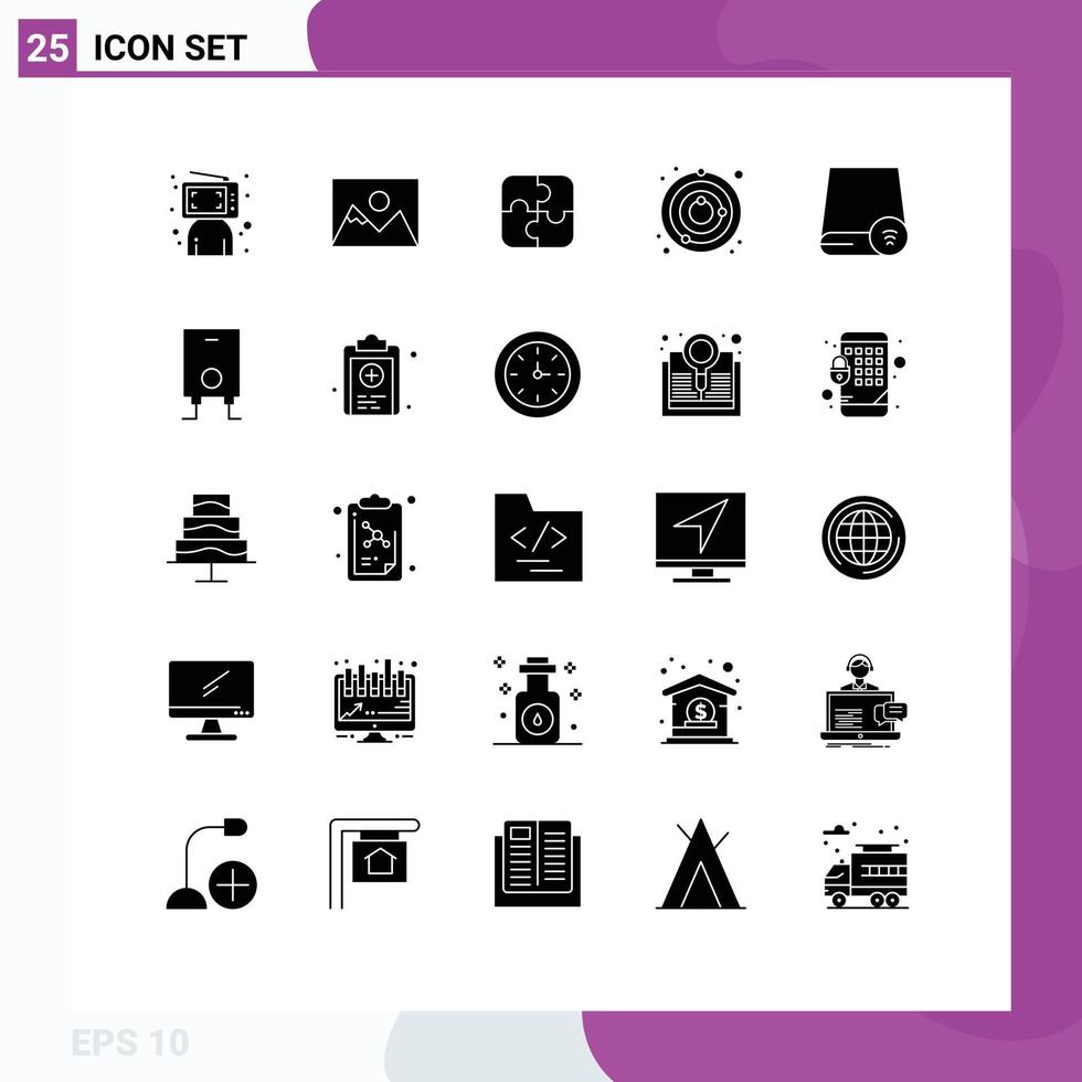 Universal Icon Symbols Group of 25 Modern Solid Glyphs of computers space photography satellite teamwork Editable Vector Design Elements