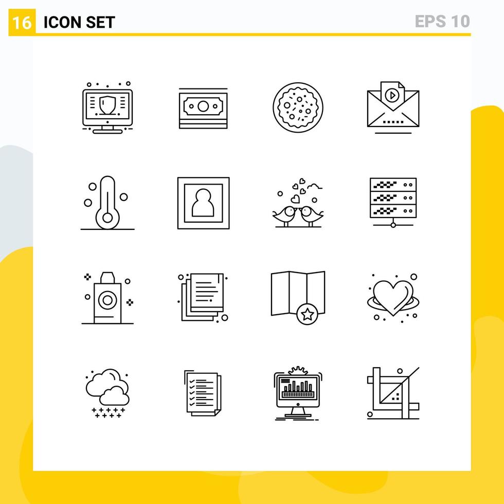 Set of 16 Vector Outlines on Grid for temperature vide motivation marketing restaurant Editable Vector Design Elements