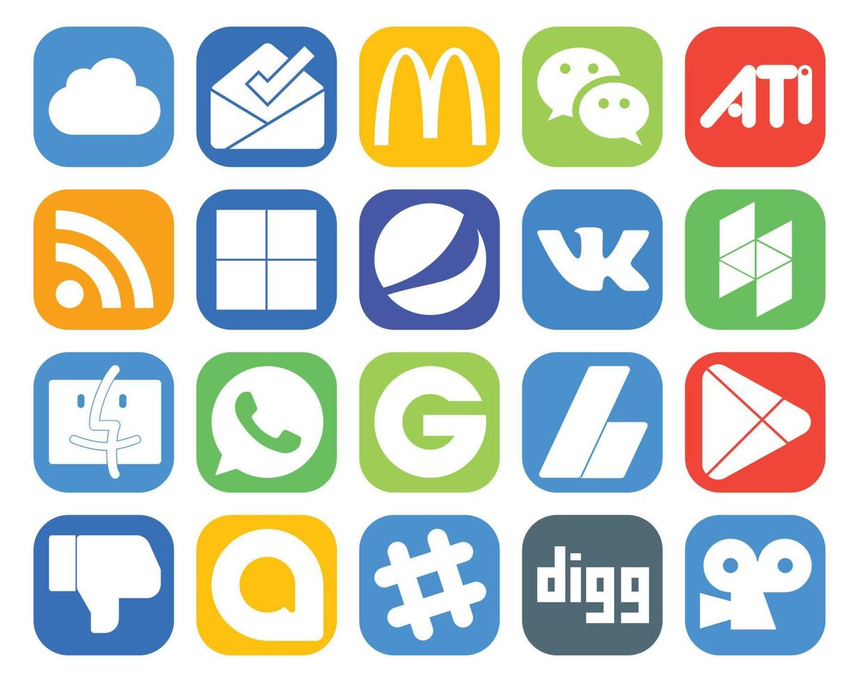 20 social medios de comunicación icono paquete incluso aplicaciones anuncios pepsi adsense whatsapp vector