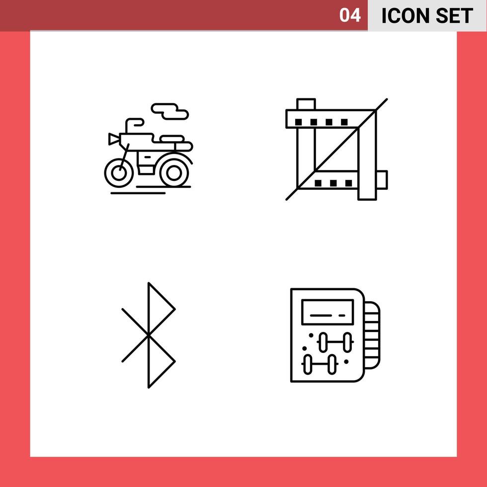 Mobile Interface Line Set of 4 Pictograms of motor fitness crop bluetooth healthy Editable Vector Design Elements