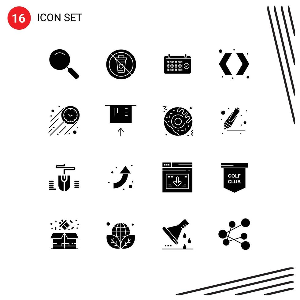 Modern Set of 16 Solid Glyphs Pictograph of right switch restaurant arrows year Editable Vector Design Elements
