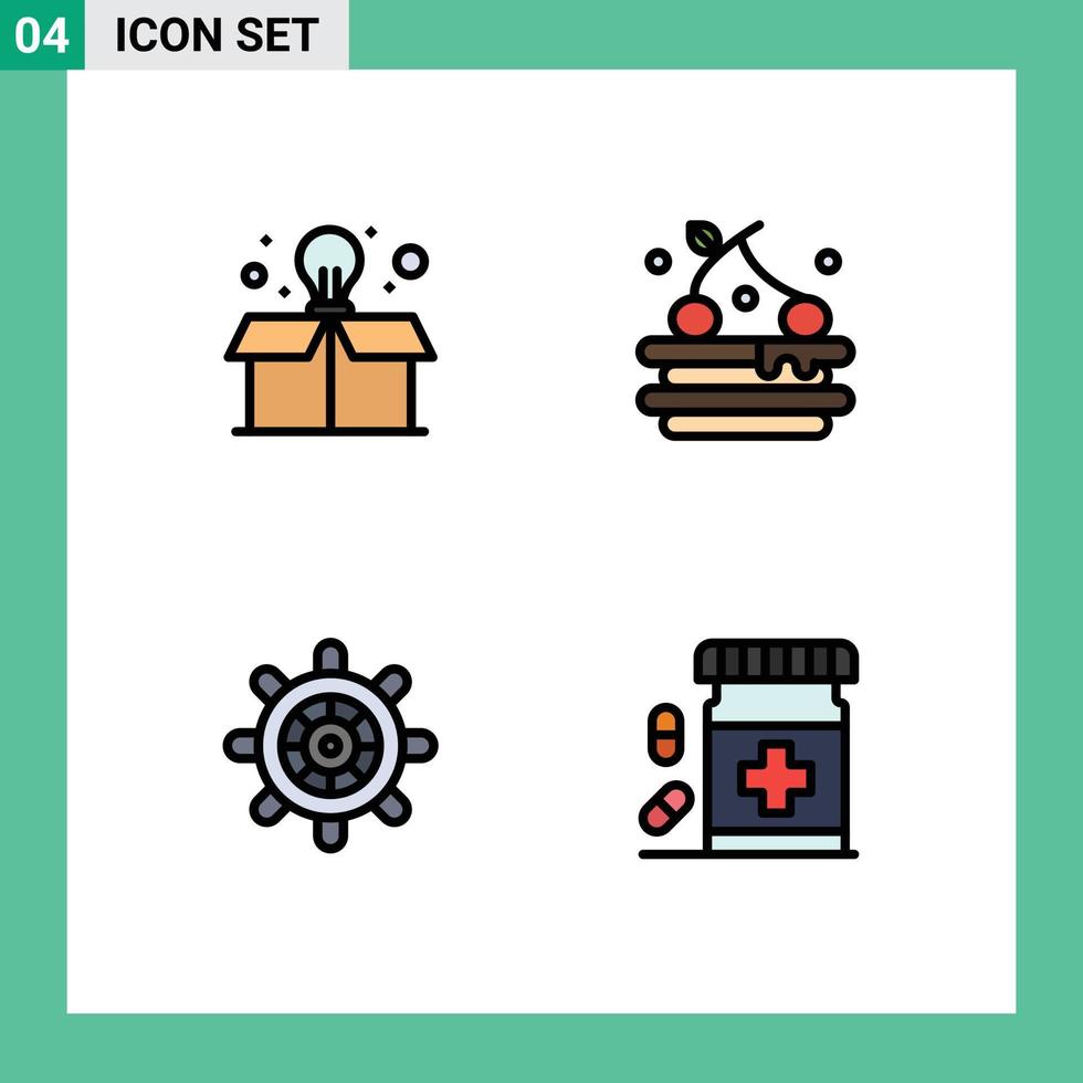 User Interface Pack of 4 Basic Filledline Flat Colors of education bottle tart boat drugs Editable Vector Design Elements
