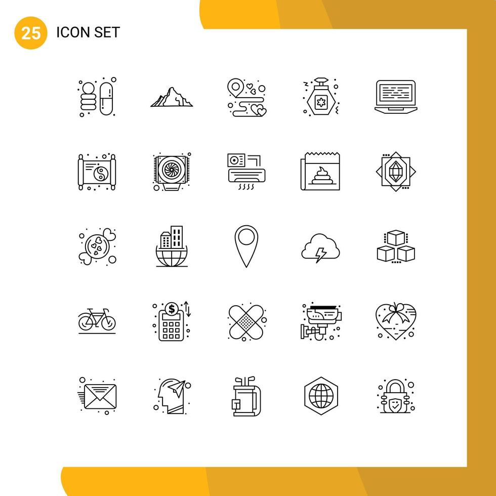 Set of 25 Modern UI Icons Symbols Signs for coding party destination night party Editable Vector Design Elements