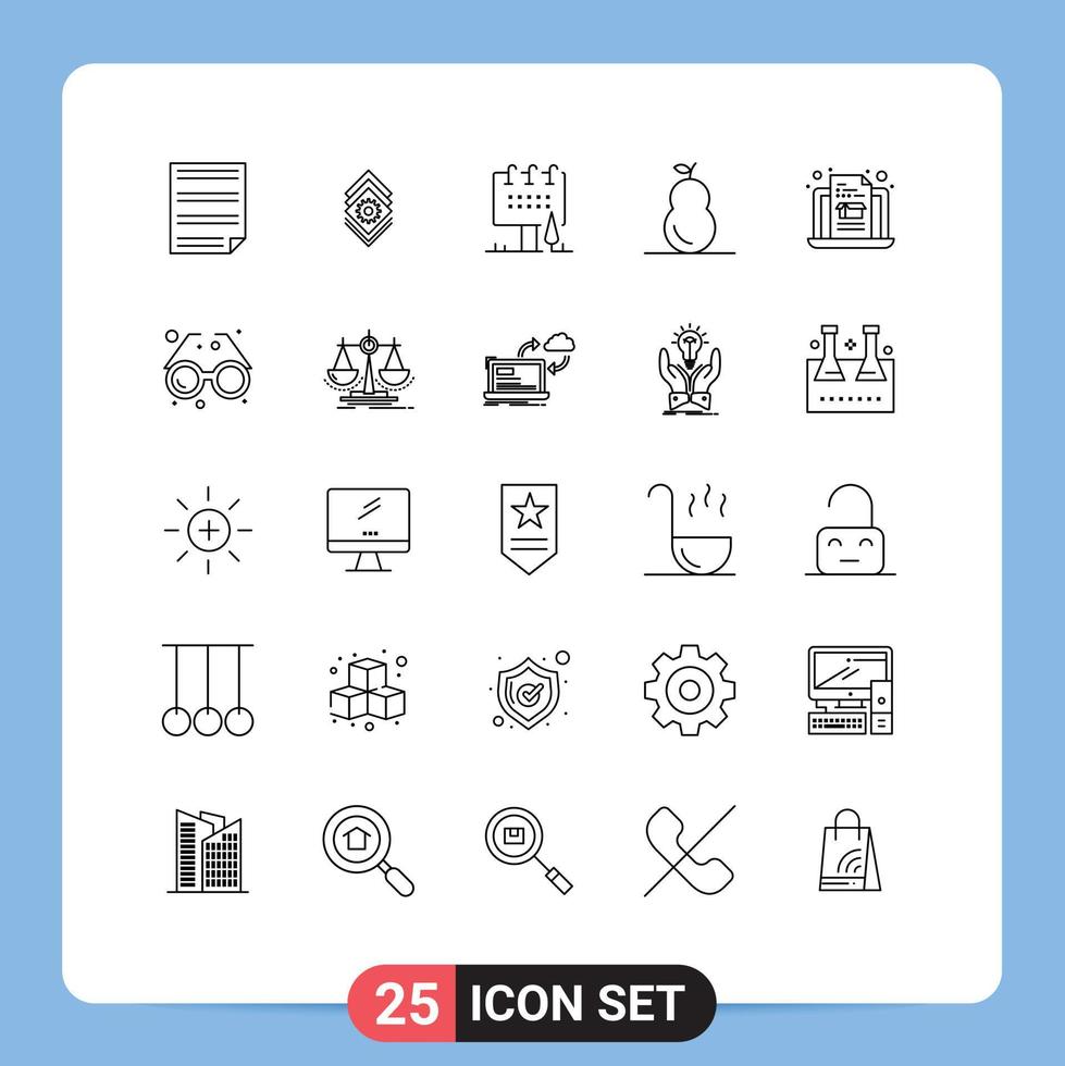 User Interface Pack of 25 Basic Lines of laptop fruit server food campaign Editable Vector Design Elements